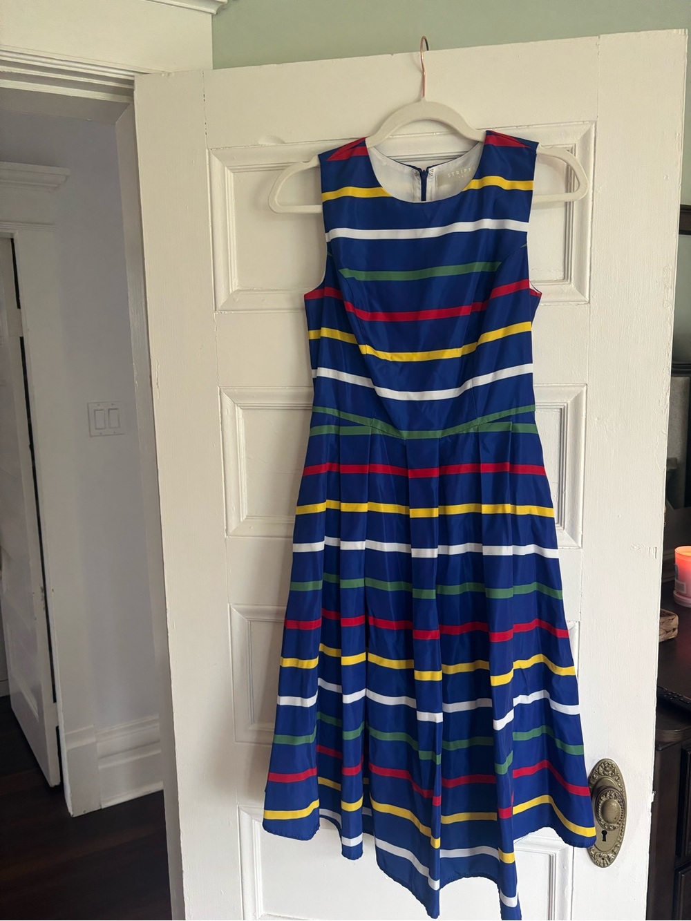 Sleeveless Striped Navy Midi Dress - Multi Color